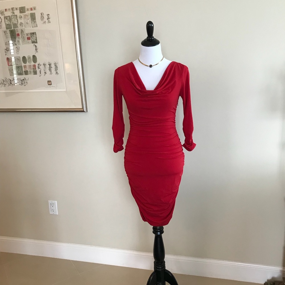 Red Ruched Dress with BONUS matching Bra‼️